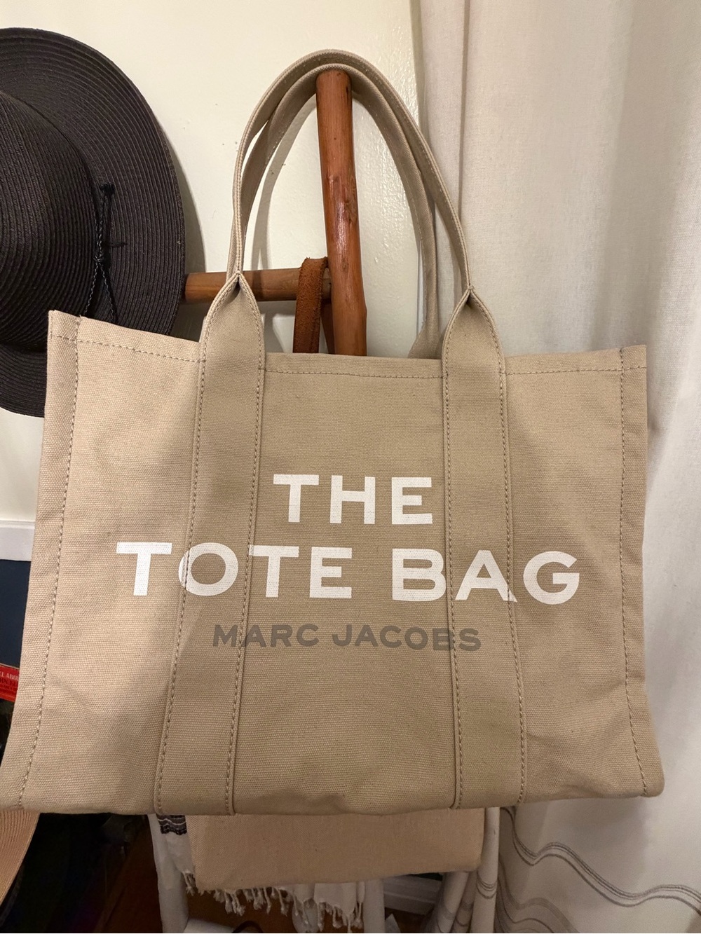 Marc Jacobs Beige Canvas Tote with Bold White Logo